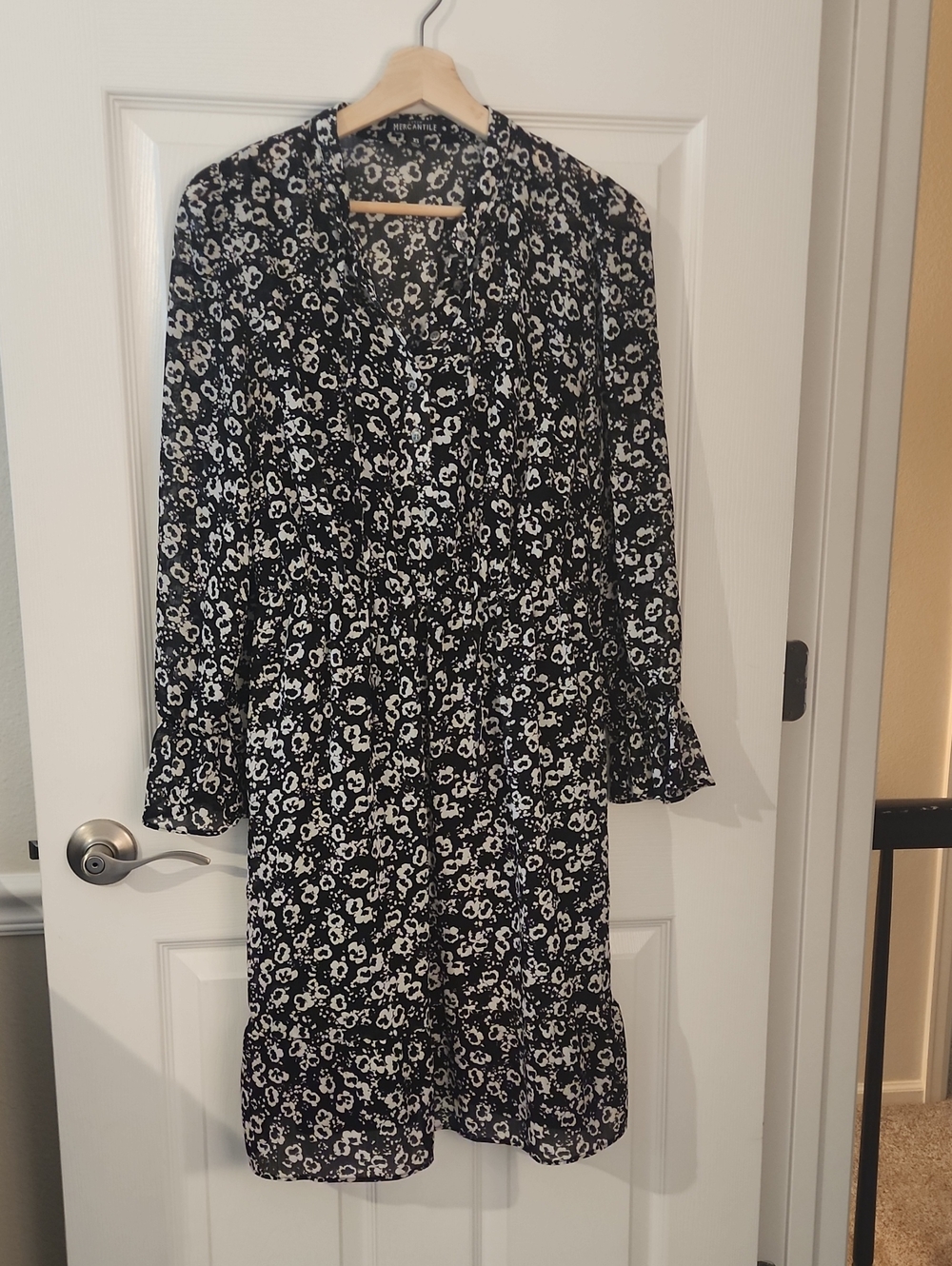 J. Crew Black and White Floral Long Sleeve Dress